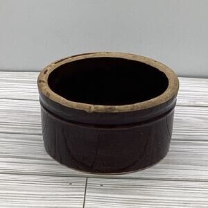 Antique 19th c. Dark Brown Glaze Crock or Bowl with Lip